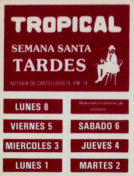Flyer de les tardes de 'Setmana Santa' de la Discoteca Tropical de Gav Mar